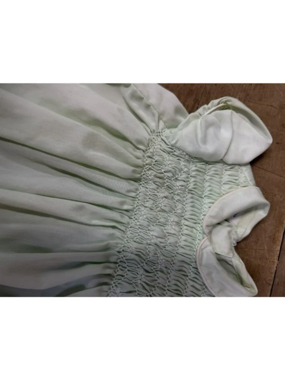 Vintage 1950s Polly Flinders Mint Green Baby Dress Hand Smocked Embroidered 6 MO